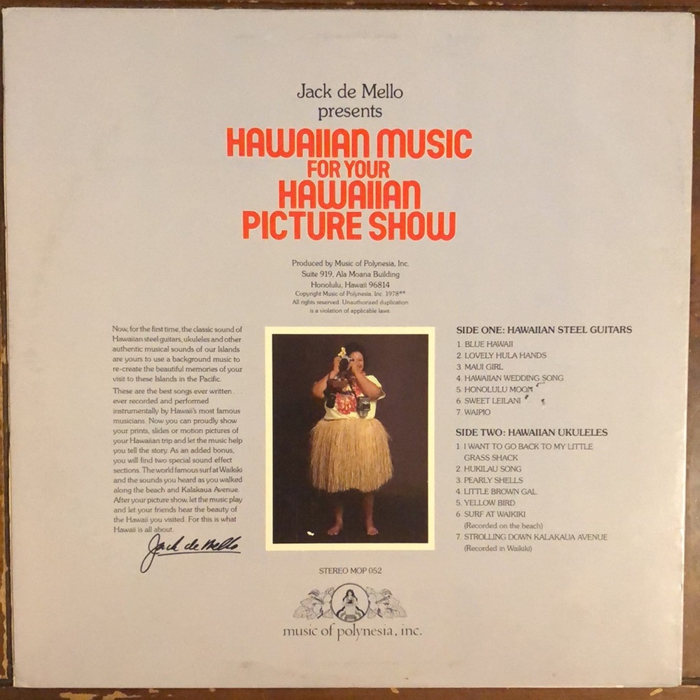 Jack De Mello Hawaiian Music For Your Hawaiian Picture Show Vinyl Lp '78 - Picture 4 of 6
